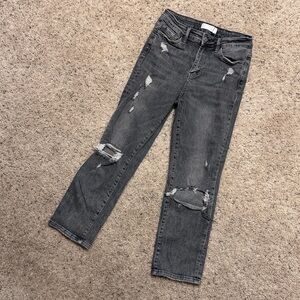 VERVET Grey Distressed Women's Straight Leg Jeans Size 27 Normcore Stretch Denim